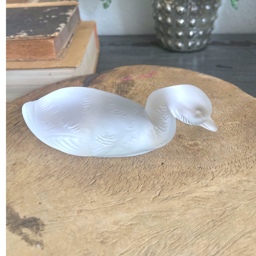 Vintage Baccarat Frosted Crystal Duck Figurine Paperweight 5.25" Gold Label